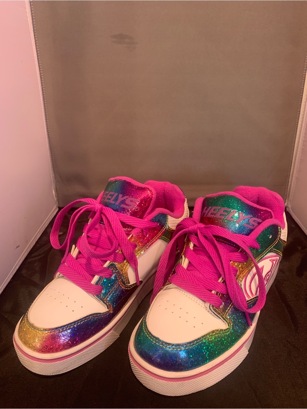 Heelys Kid’s Rainbow Glitter Sneakers with Hot Pink Accents